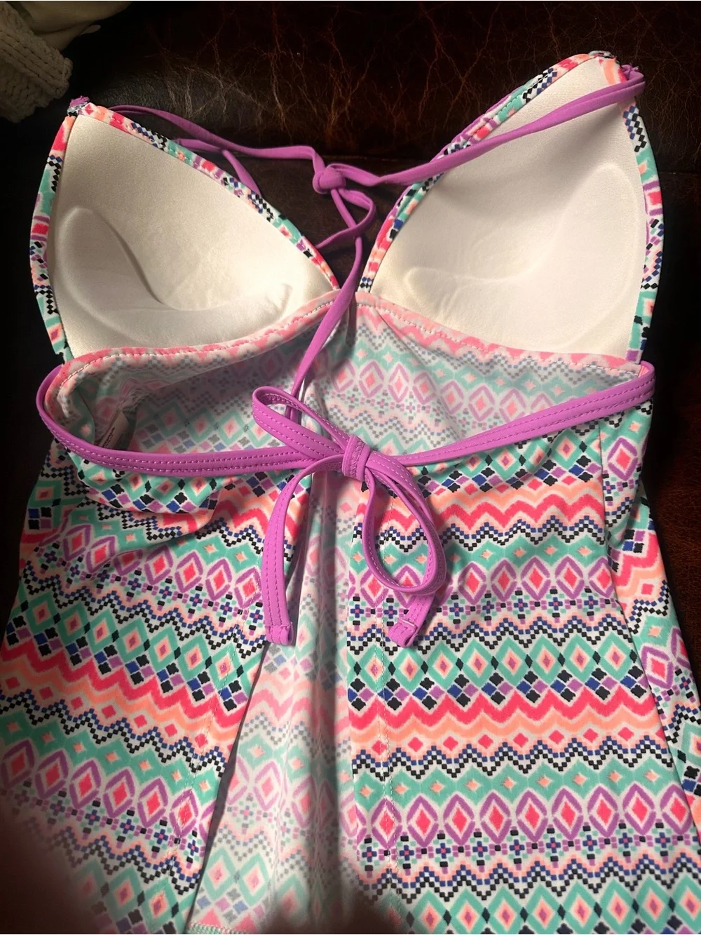 Arizona Jean Company Multicolor Pink Aqua Patterned Bikini Top